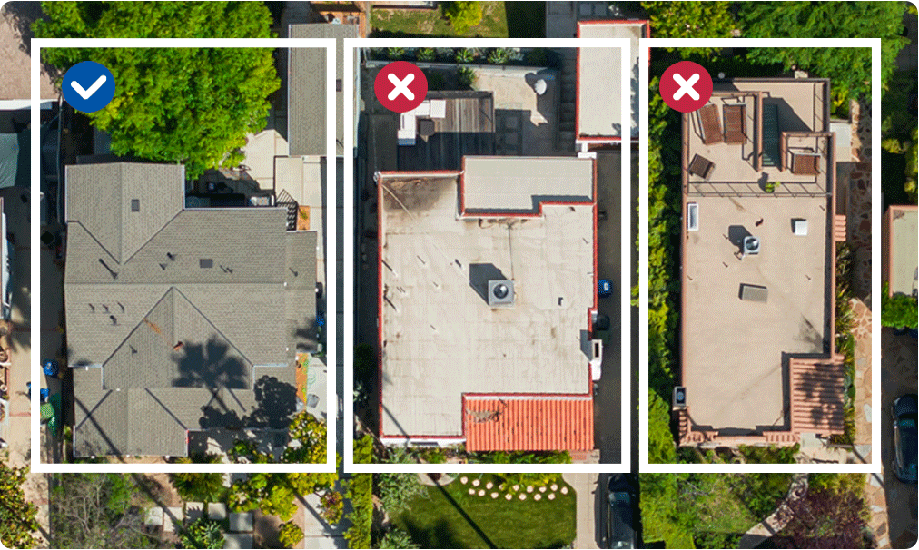 Kennzeichnung von ungeeigneten Dachflächen für die Installation von Solaranlagen. Z. B. Flachdächer.